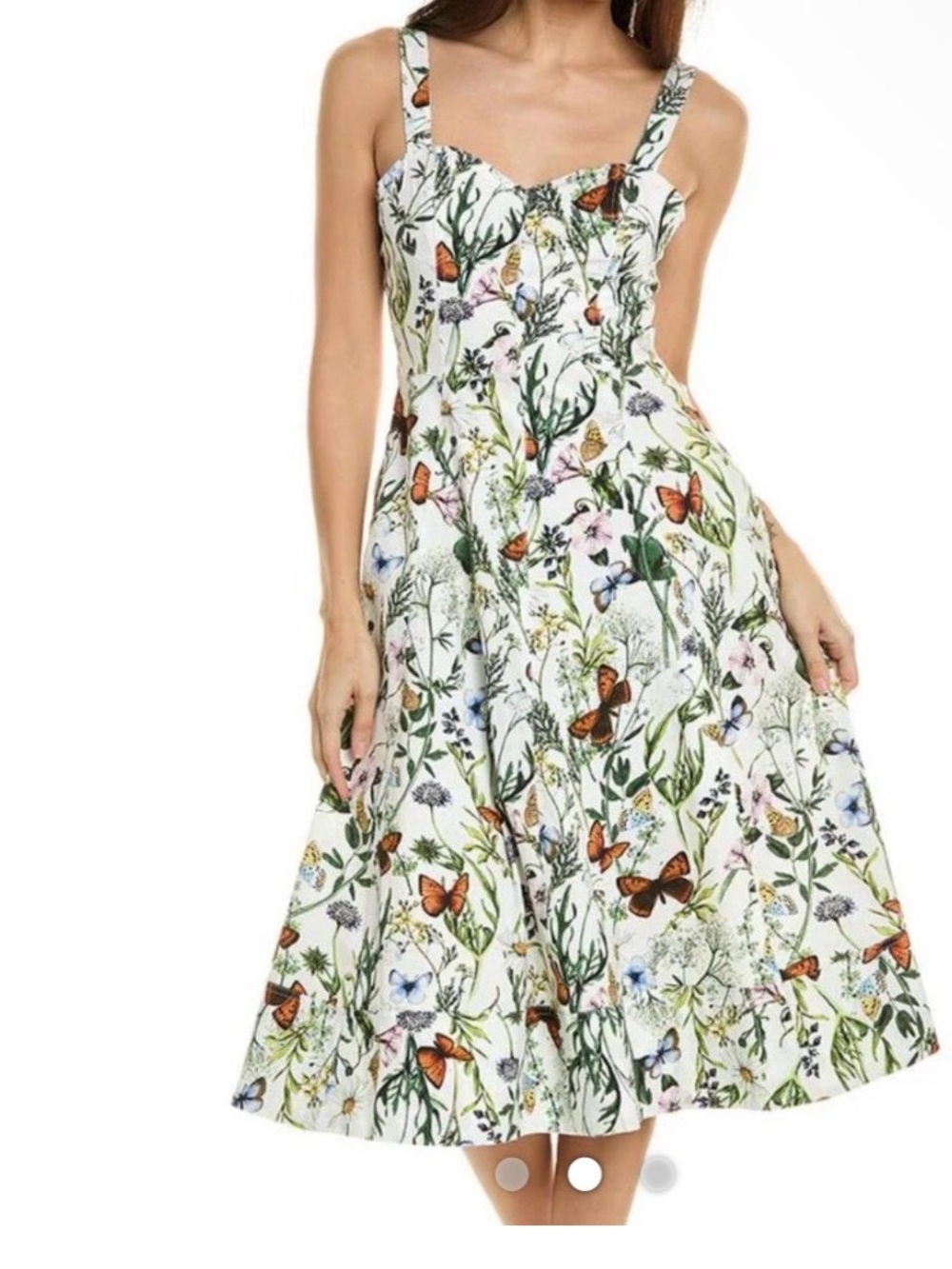 Avec Les Filles White Floral & Butterfly Midi Dress Size 2